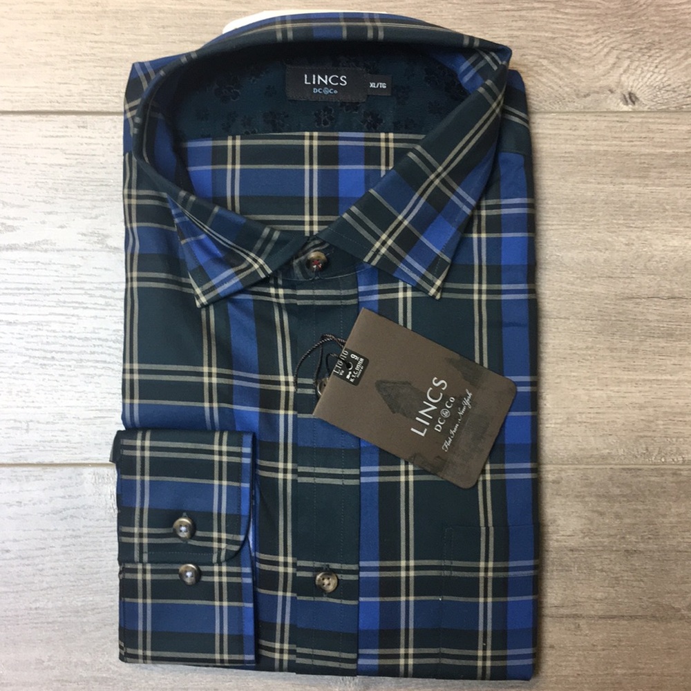 NWT Lincs Mens 100% Cotton Dress Shirt XL